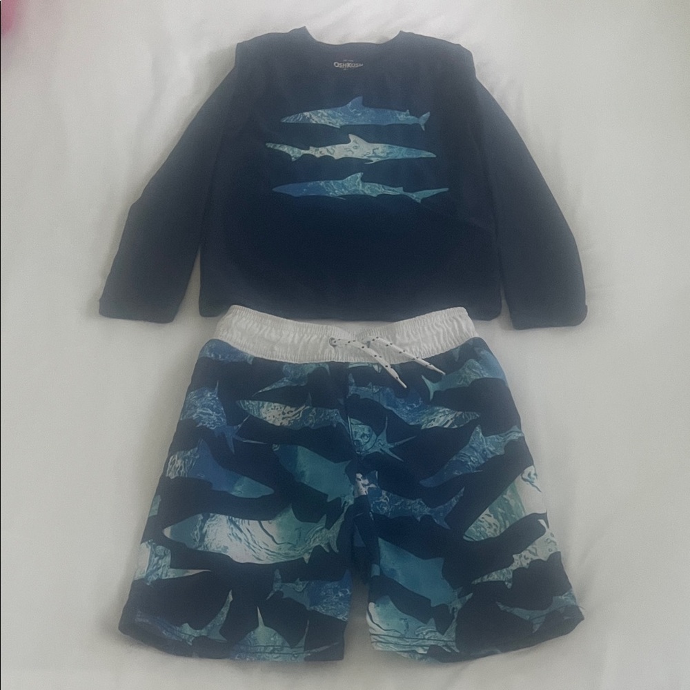 Oshkosh Navy Shark Print Swim Set